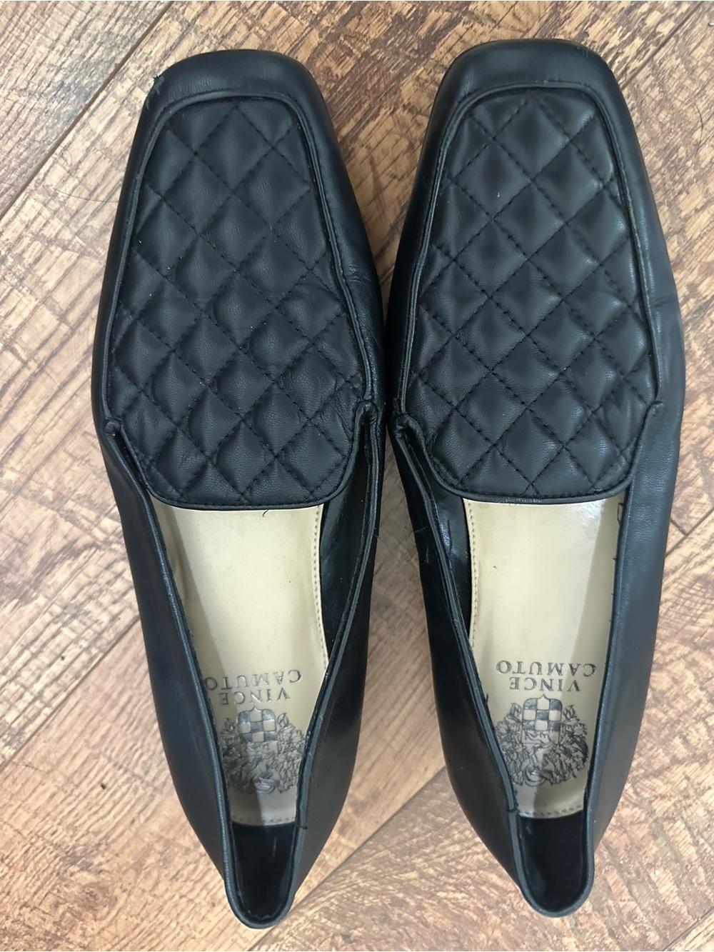 Vince Camuto Quilted Black Leather Slip-On Loafers